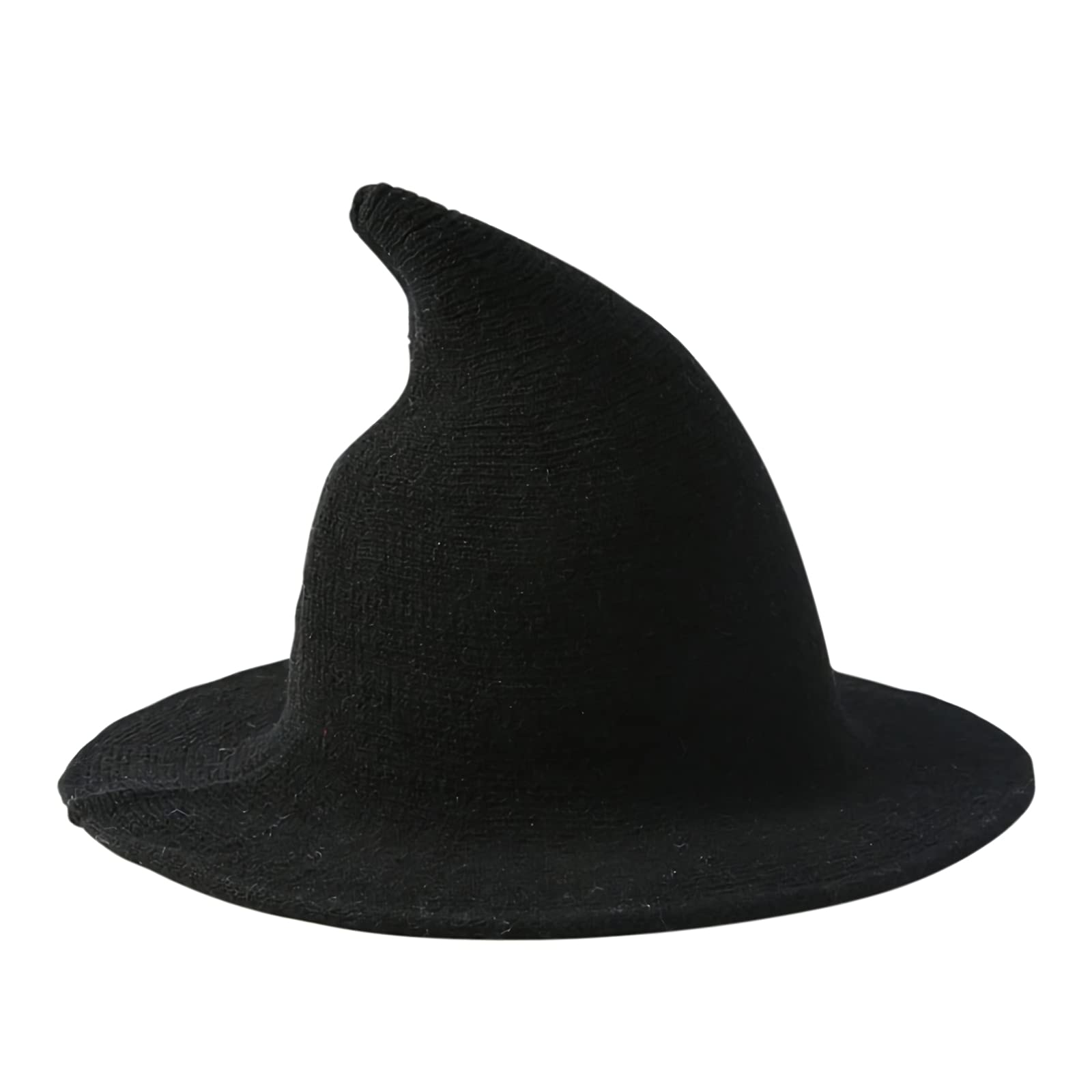 LONTG Women Witch Hat Wizard Hat Halloween Witch Pointed Hat Knitted Wool Cap Adult Foldable Brim Witch Bucket Hat Warm Breathable Wizard Hat for Halloween Christmas Costume Cosplay Party, Black