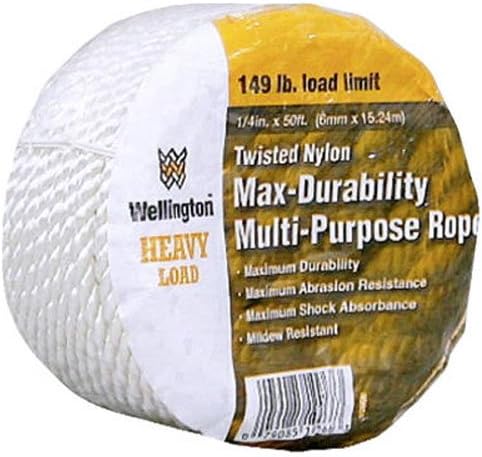WELLINGTON CORDAGE 10966 1/4-Inch X 50-Feet White Nylon Rope