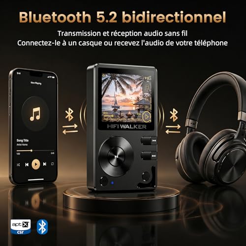 HIFI WALKER H2 Bluetooth Hi-Res MP3 Player, 64GB Audiophile HiFi MP3 Player, ESS DSD FLAC, Portable Audio Player, Zinc Case, USB DAC, Line Out, Expandable up to 512GB