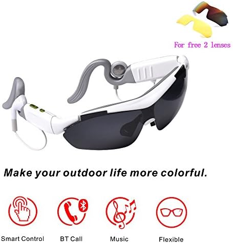 Newest Smart Touch Bluetooth 4.0 Sunglasses Stereo Music Headphone, Polarized Glasses with a Free Colorful Glasses for Travel, Cycling, Driver with Handsfree for iPhone Samsung LG Cell Phones (White)