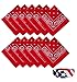 Bandana - Pack of Bandanas - 12 Red Cotton Bandanas by Funny Party Hats