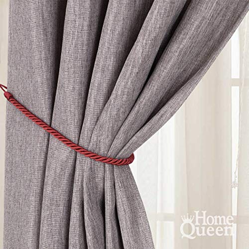 Home Queen Rope Tie Backs for Window Curtain with 4 Hooks, Hand Knitting Buckle Cord Drapery Holdbacks, 4 Pieces, Burgundy - Thumbnail 2