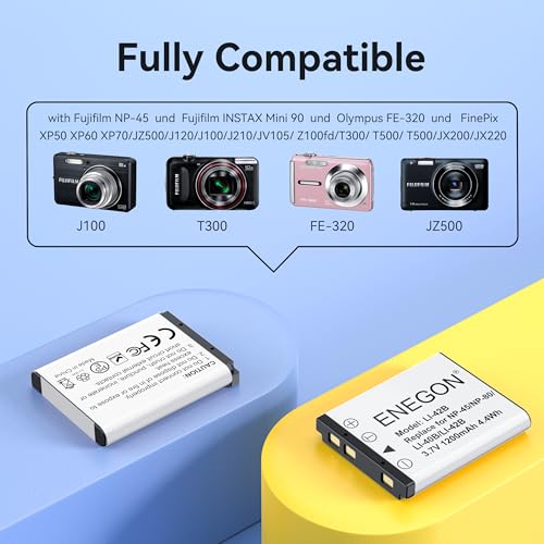 ENEGON NP-45 Replacement Battery (2 Pack) and USB Charger Kit for Nikon EN-EL10,for fujifilm NP-45S/A/B, NP-80,Li-40B,Li-42B, INSTAX Mini 90, FinePix XP140/130/120/90/80/70/60/50,T350,T550,JX500