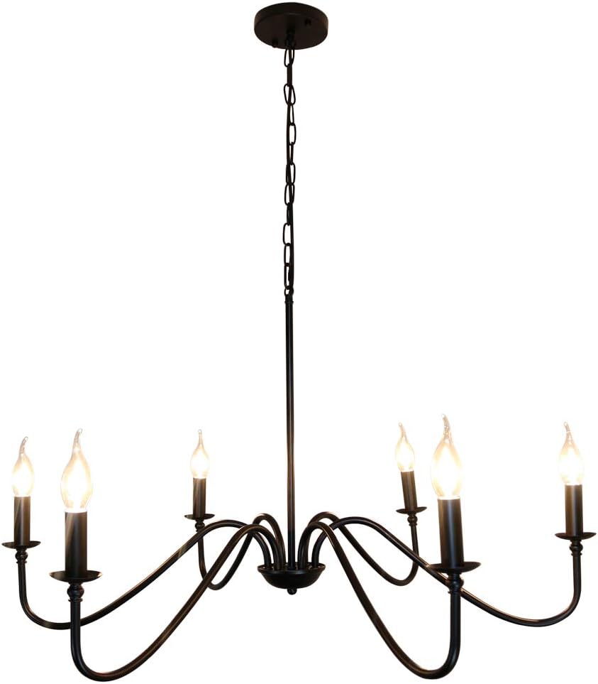 Sivilynus 6 Lights Black Contemporary Chandelier Farmhouse Pendant Ceiling Hanging Light Fixture for Dining Room Living Room Bedromm Foyer Kitchen Island
