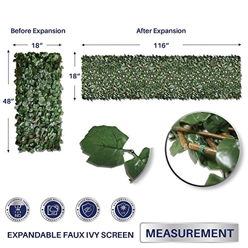 SunnyRoyal Artificial Leaf Faux Ivy Expandable/Stretchable Privacy Fence Screen (Single Sided Leaves) Outdoor/Indoor Backdrop Garden Backyard Home Decorations