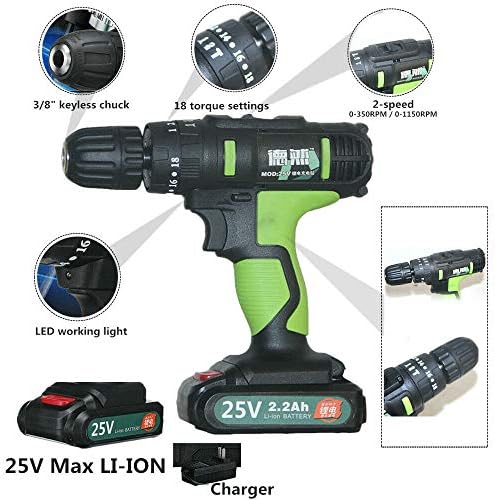 Portable 25V Cordless Drill Hammer 3/8" Electric Cordless Drill/Driver 25Nm Li-ion Batter