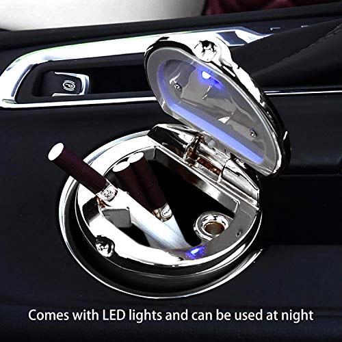 IUKUS Car Cigarette Ashtray, Stainless Auto Car Cigarette Ashtray with Lid and Blue LED Light Indicator Smokeless Vehicle Cigarette Ashtray Ash for Car Cup Holder,Home, Office - Thumbnail 2