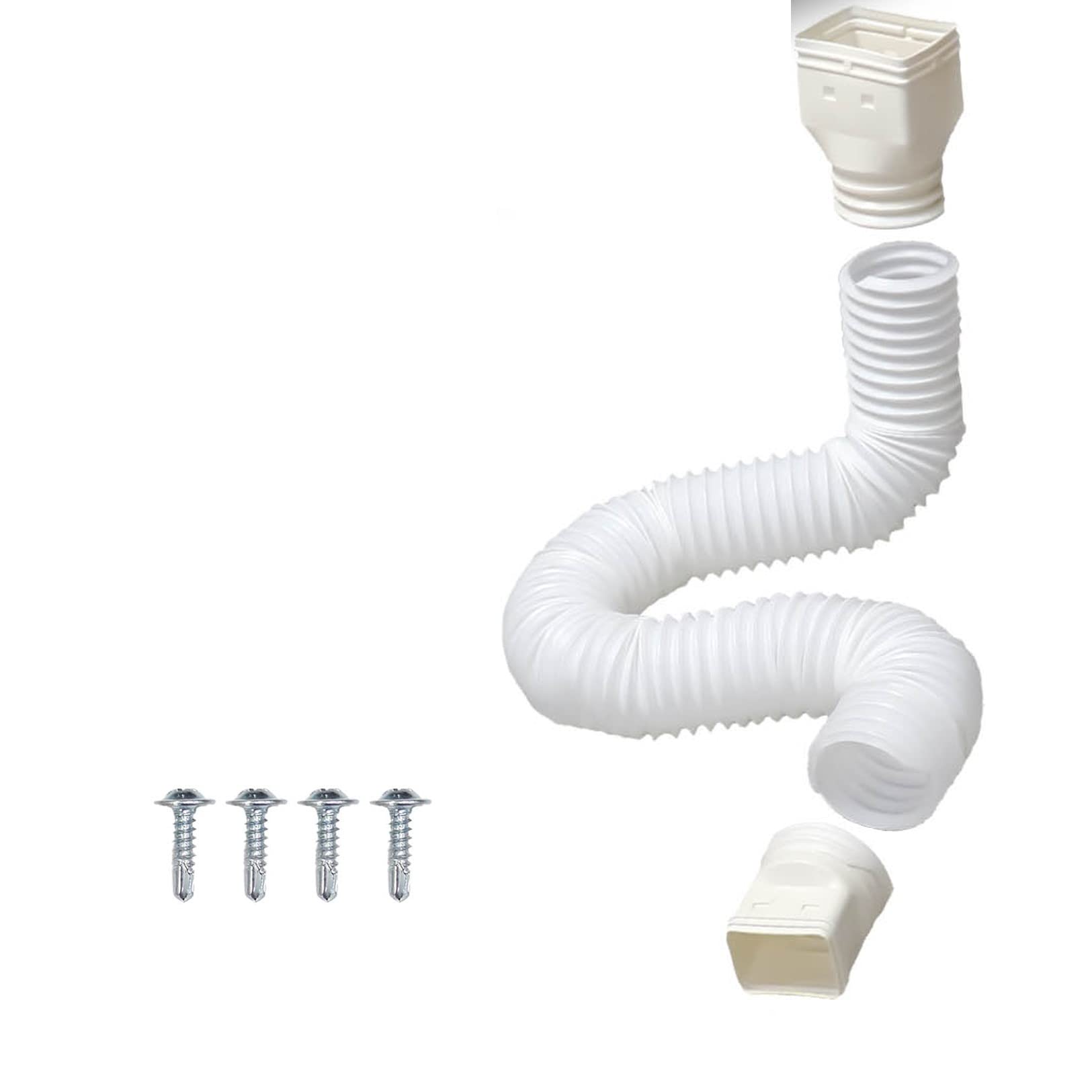 Rain Gutter Downspout Extension, Flexible Retractable Drain Downspout Extender, Rainwater Drainage Connector, Extendable From 20 to 59 Inches, with 4 Screws, Quick Installation (White)