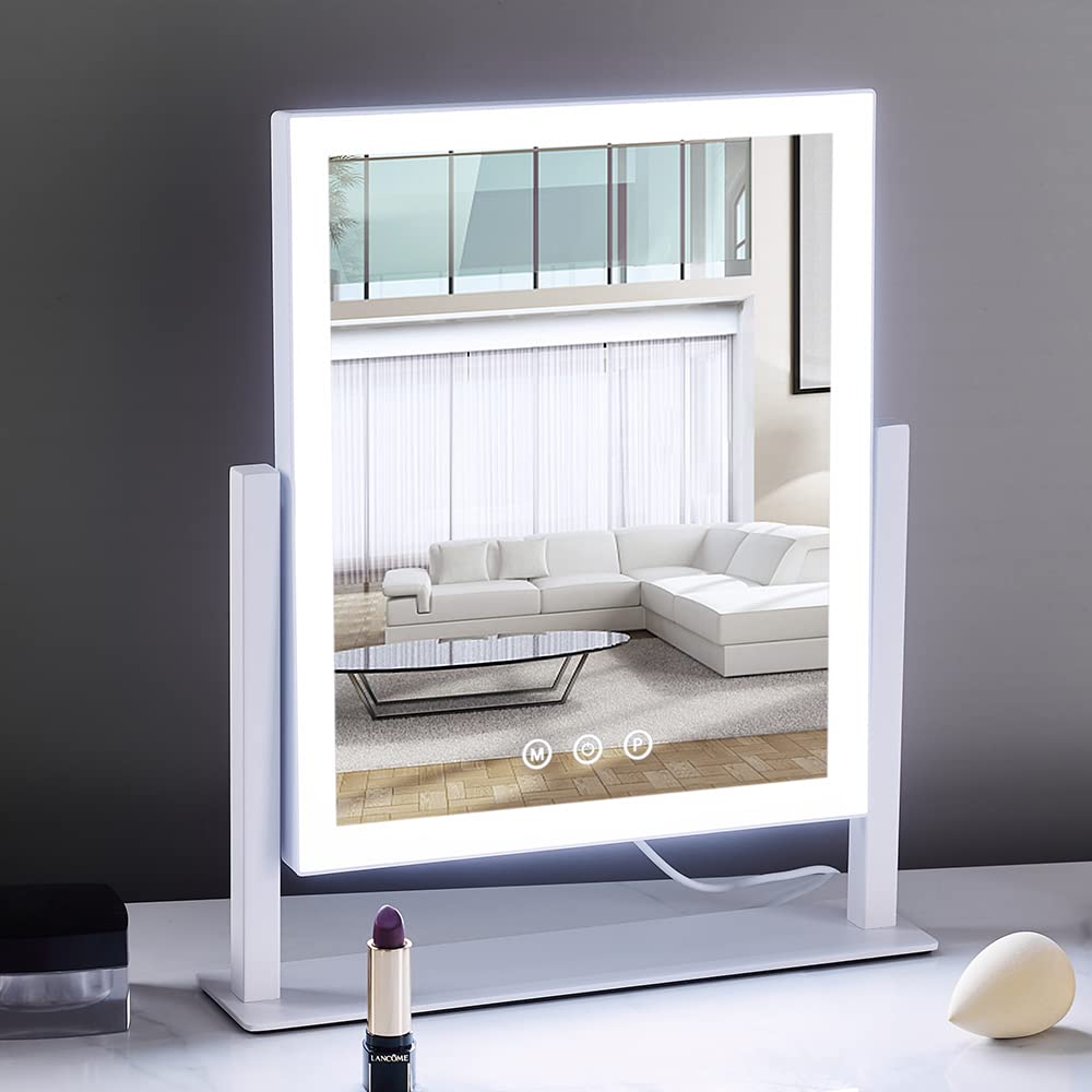 HIEEY Lighted Makeup Mirror, Hollywood Vanity Mirror with Lights, Three Color Lighting Modes, and 5X Magnification Mirror, Smart Touch Control, 360°Rotation (12in. White)