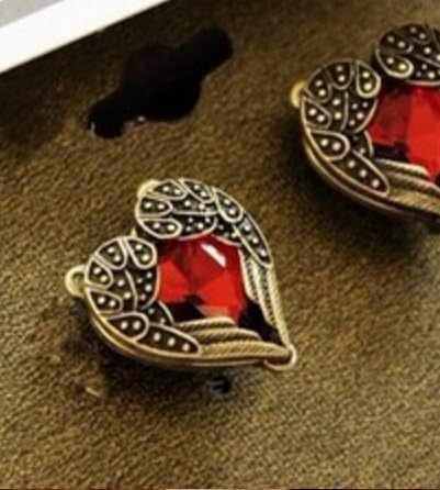 European and American Jewelry Happy Angel Wings Heart Sparkling Ruby Earrings