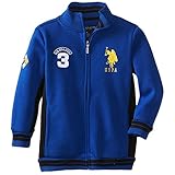 U.S. Polo Assn. Little Boys' Fleece Mock Neck Jacket with Striped Ribbing, Cobalt Blue, 5/6