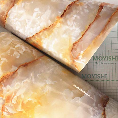 Moyishi Amber Jade Granite Look Marble Gloss Film Vinyl Self Adhesive Counter Top Peel and Stick Wall Decal 24''x79''