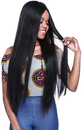 Lace Front Wigs Synthetic Hair Straight Hair Wig Sedittyhair High Density Heat Resistant Fiber L Part Hair Half Hand Tied Wigs for Women, Natural Black – 24inch