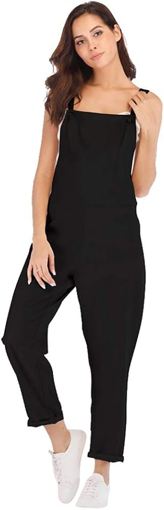 Aniywn Women's Strap Overall Summer Rompers Pants Casual Solid Sleeveless Long Playsuit Jumpsuits with Pocket