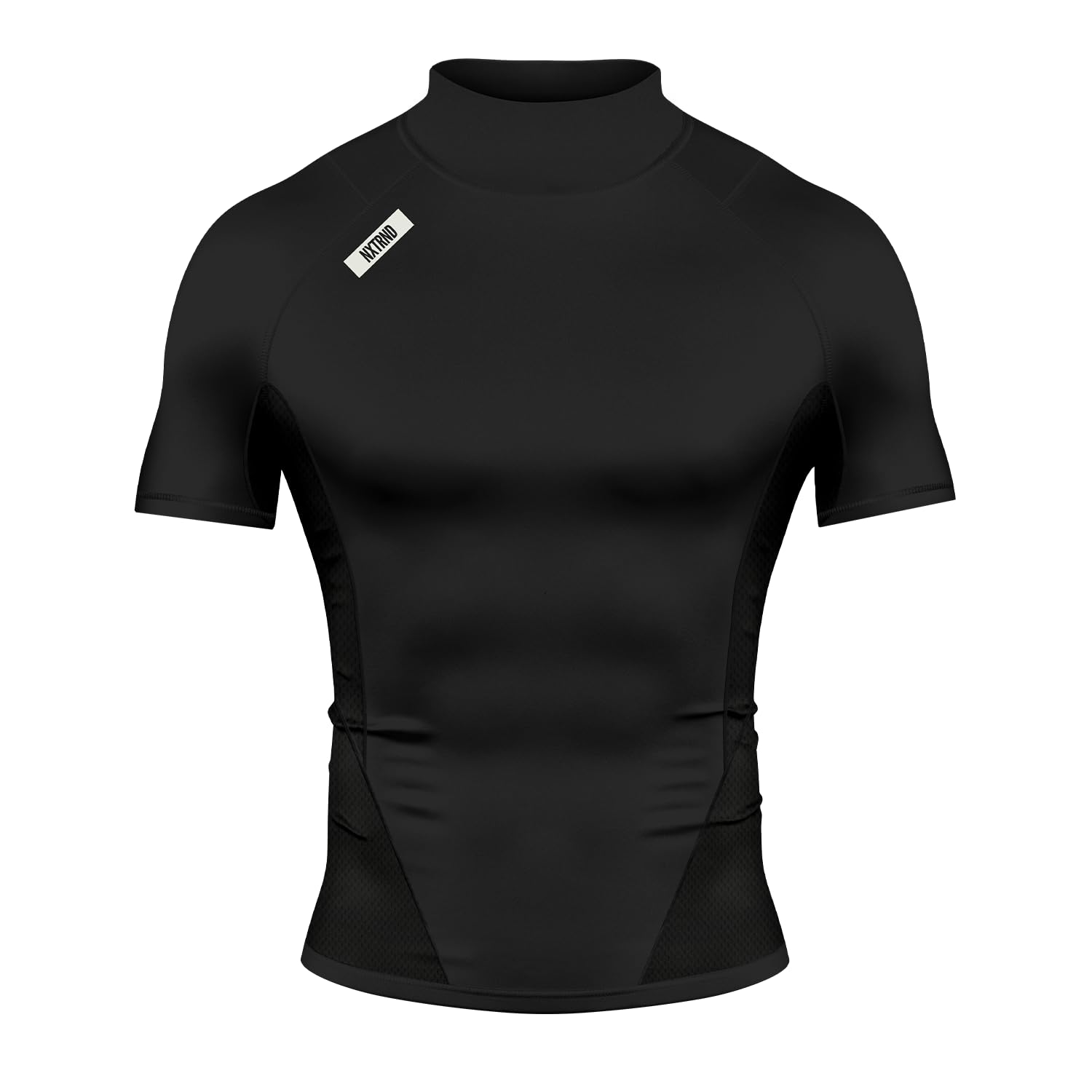 Photo 1 of Nxtrnd Men's Turtleneck Compression T-Shirt, Short Sleeve Mock Neck (Black, Medium)