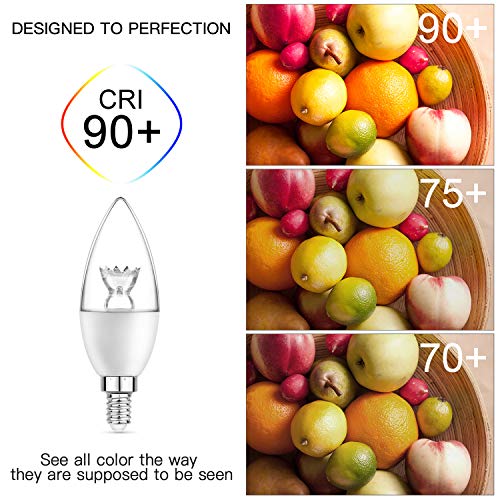 E12 Candelabra LED Bulbs 60W Equivalent, 3000K Warm White, 600 Lumens, 6W LED Chandelier Bulbs Candelabra Base, Non-Dimmable, Pack of 12