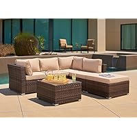 Sale Suncrown Outdoor Furniture Sectional Sofa 4 Piece Set All Weather Brown Checkered Wicker With Brown Washable Seat Cushions Glass Coffee Table Patio Backyard Pool Waterproof Cover Clips Side
