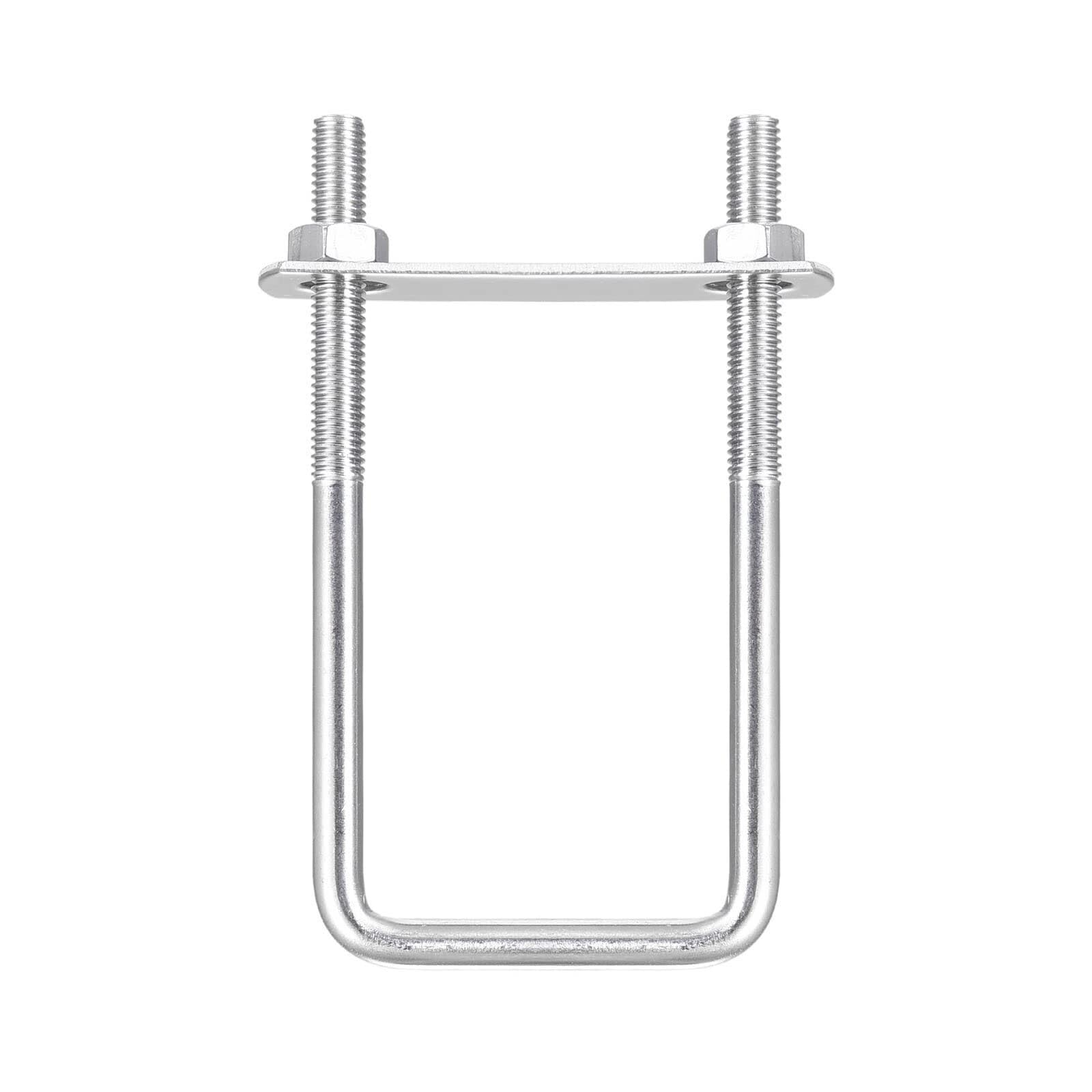 TOP-VIGOR 2 sets M8 Square U-Bolts, 50mm Inner Width 120mm Length 304 Stainless Steel U-Bolts with Nut, Plate for Building Installations Mechanical Parts Connection Cehicles Ships