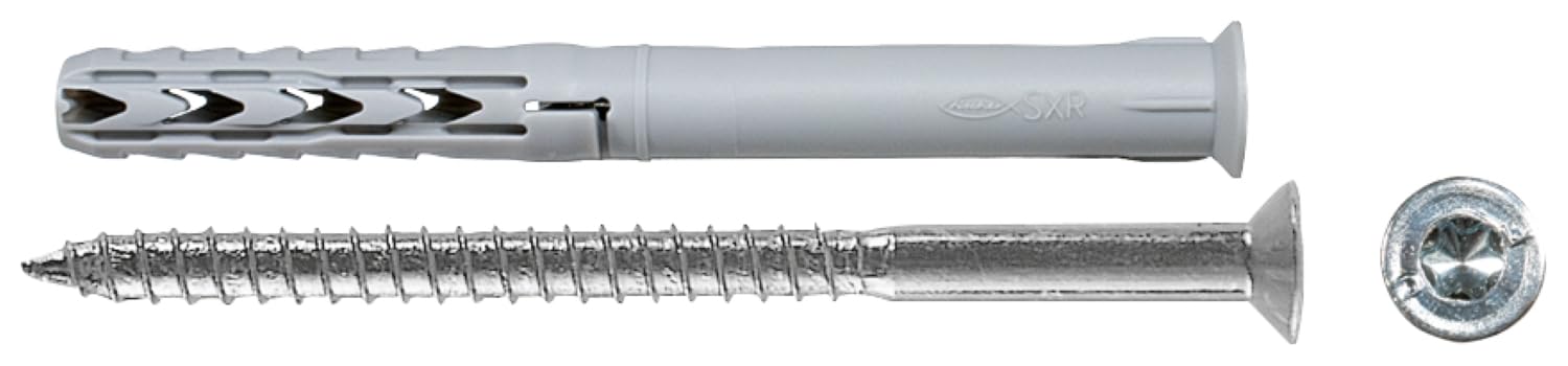 fischer SXR 8 x 80 WT LS Long Shaft Dowels High-Quality Expansion Dowels with Matching Wood Screw, Nylon Dowels for Optimal Hold for Fixings in Concrete, Brick and Masonry, Pack of 25