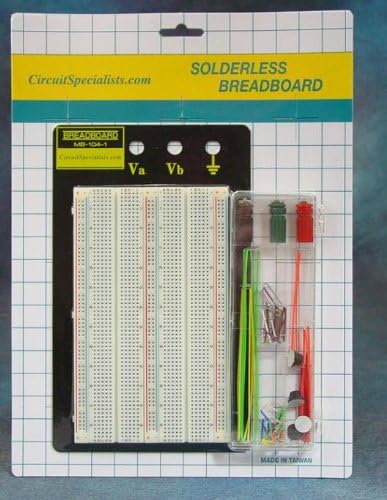 Solderless Breadboard with Jumpers (WB-104-1+J) 4 Bus Strips, 2 Terminal Strips, 3 Binding Posts, 1660 Total Contact Points, Board Dimensions: 6.5" x 4.25", Integrated Anodized Aluminum Ground Plane