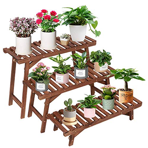 Wood Plant Stand Indoor Outdoor 3 Tiered Corner Plant Shelf Rack Ladder Step Flower Pot Stand Holder Display Rack for Patio Garden Balcony Yard (3 Pcs/Set,27.6 inch,Tall,Small,Heavy Duty) (Renewed)