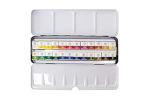 Mungyo Professional Half Pan Size Water Colors Set in Tin Case/Integral Mixing Palette in The lid (24 Colors)