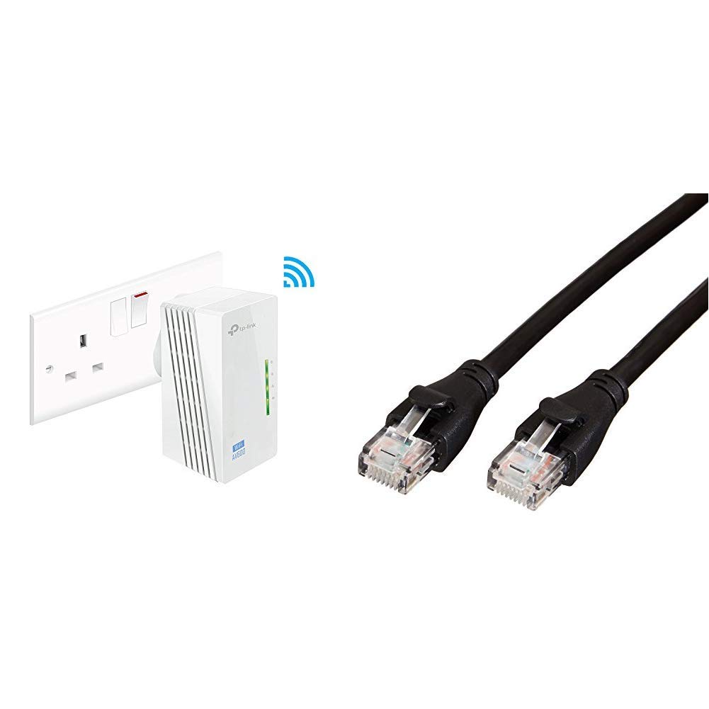 TP-Link TL-WPA4220 2-Port Add-On Powerline Adapter, Range Extender, Broadband/WiFi Extender, WiFi Booster/Hotspot & Amazon Basics RJ45 CAT6 Ethernet LAN Patch Cable (0.9 m / 3 Feet)