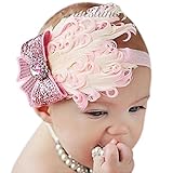 Baishitop Lovely Baby Girls Cotton Headband, Pink Feather Hairband Light Bow(1PC)