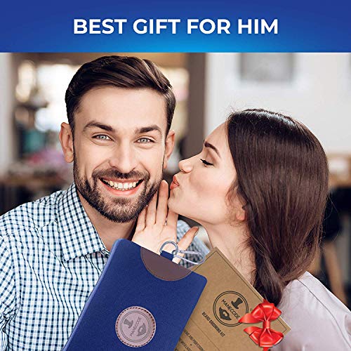 Manecode Beard Shaping Kit - Grooming Tools for Men - Adjustable Lineup Template with built-in Comb, Laser Sharpening Scissors, All in Hygiene Travel Case