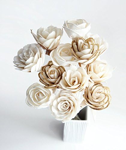 Exotic Plawanature Set of 12 Mixed Rose Sola Wood Flower with Reed Diffuser for Home Fragrance.
