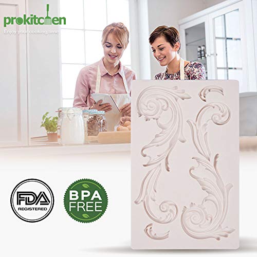 PROKITCHEN Vintage Relief Flourish Silicone Fondant Cake Topper Mold Bakery, Vintage Art Craft Decorator Bakeware Idea DIY Birthday (Collection 11)