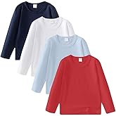 Comche 4 Pack Cotton Long Sleeve Tee Shirts for Boys and Girls Kids Toddlers' Basic Crewneck Tops T-Shirts