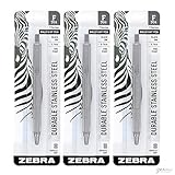 3 - Zebra F-701 Ballpoint Pens, Stainless Steel with Knurled Grip, Pk of 3 Pens