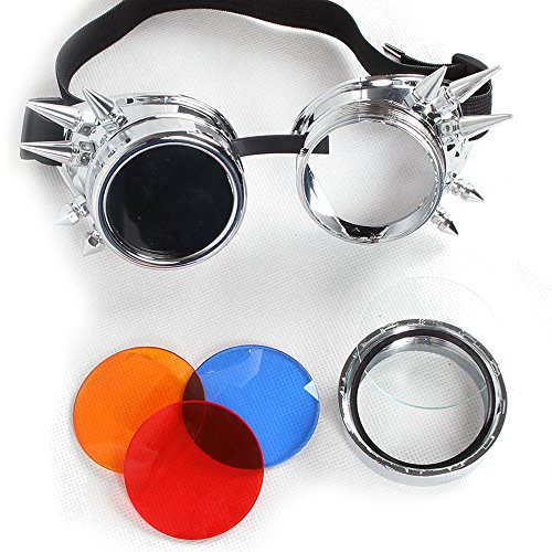 Lelinta Unisex Cosplay Vintage Steampunk Goggles Gothic Glasses (Bright silver)