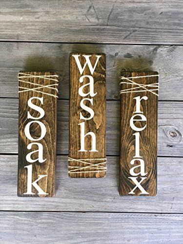 Soak Wash Relax Set of 3 Painted Wood Rustic Bathroom Decor Signs