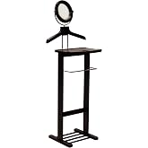 Winsome Trading, Inc. Carson Valet Stand, Brown | Classic Clothing Display Rack for Men &amp; Women, Hanging Organizer for Clothes with Mirror &amp; Accessories Stand