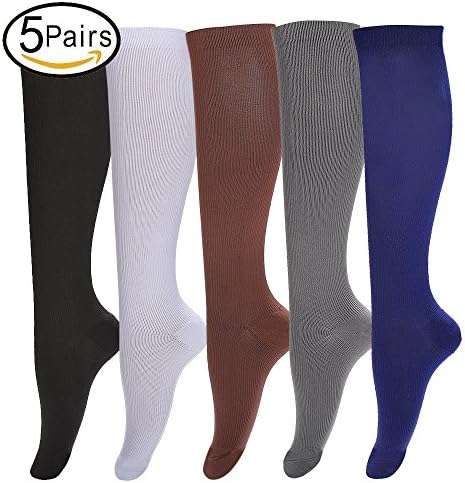 5 Pairs Compression Socks Women &amp; Men -Best Medical,Nursing,Travel &amp; Flight Socks, Fitness &amp; Running，Pregnancy Socks (Small/medium, Assort 1 5 color)