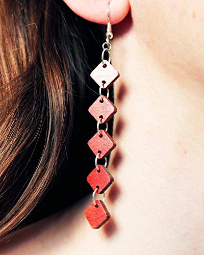20% off Lightweight Handmade Pomegranate-Colored Dangle Wooden Earrings - Thumbnail 2