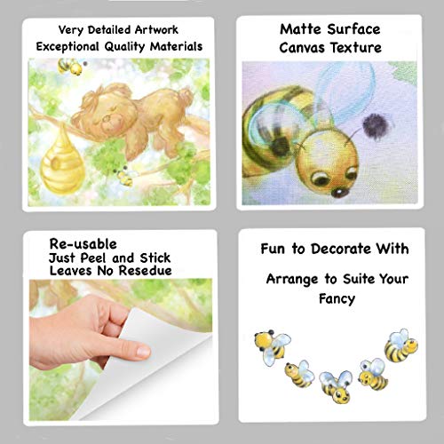 Woodland Animals Large Wall Decals for Baby Room. Little Baby Bear on a Tree with Bumble Bees Wall Art for Woodland Nursery Decor. Peel and Stick Forest Animals Murals for Woodland Theme Baby Shower.