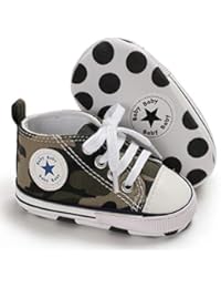 Tutoo Unisex Baby Boys Girls Star High Top Sneaker Soft Anti-Slip Sole Newborn Infant First Walkers Canvas Denim Shoes, C01-army Green, 3-6 Months Infant