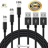 ElectraNet Apple MFi Certified Lightning to USB Sync and Charging Cable - Nylon Braided iPhone Charger Cable 3ft, 6ft, 10ft - iPhone 7, SE, 5, 5s, 6, 6s, 6,i Pad Air, Mini, iPod (Black)