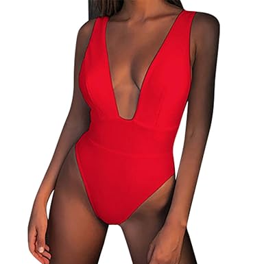 Xuthuly Damen Sexy Tiefer V-Ausschnitt Hohe Taille Bikini Set Bademode Push-Up Gepolsterter, Fester BH-Badeanzug Beachwear Bo