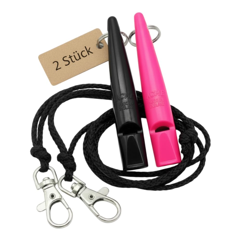 ACME Dog Whistle No. 210.5 with Whistle Band | Double Pack | 2 Whistles Including 2 Bands | Ideal for Recall - Loud and Far-reaching (Black + DG Pink)
