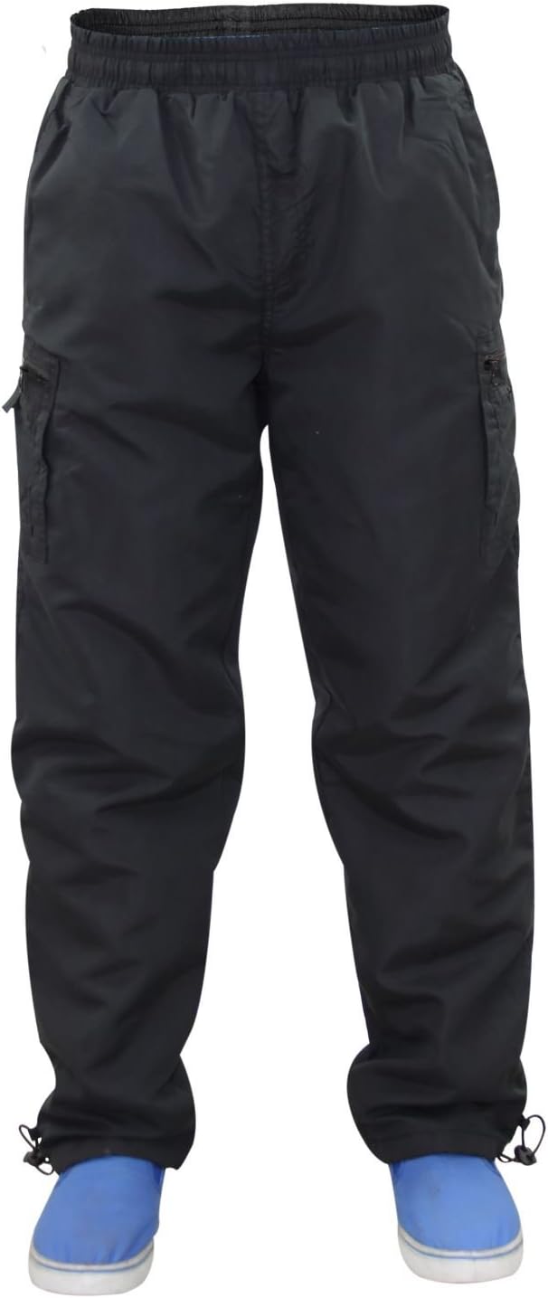 New Mens Elasticated 7 Pockets Polyester Combat Cargo Fleece Lined Work Trousers