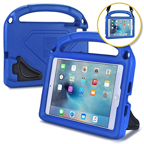 BAM BINO Hero Kids Case Compatible with Apple iPad Mini 4 3 2 1 | Shock Proof Heavy Duty Rugged Cover for Kids | Children s Protective, Boys Girls | Shoulder Strap, Large Handle & Dual Stand (Blue)