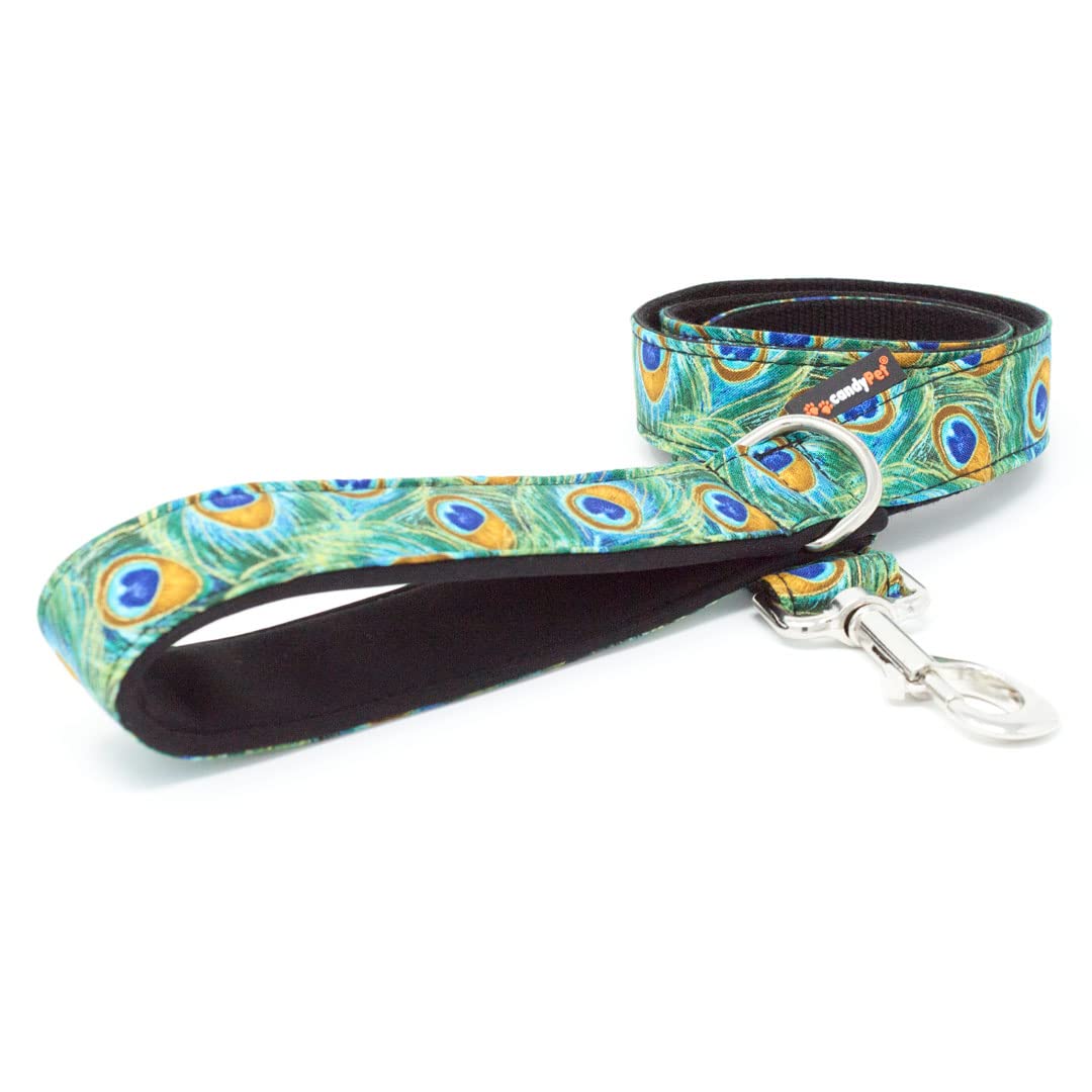 candyPet - Dog Leash - 120 cm Cotton with Soft Shell Padded Handle, Peacock