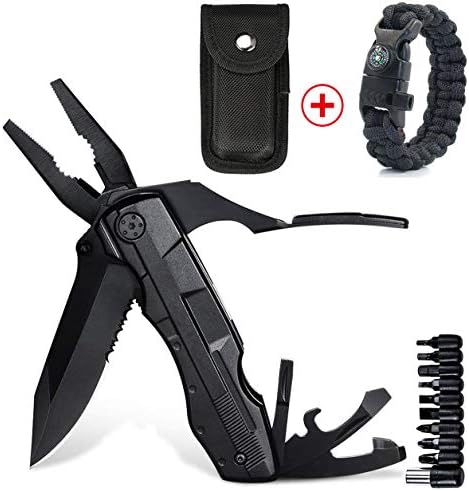 Multitool Pliers, Xndryan Folding Pocket Multitool Knife Multi-Tool Plier, Essential Multi Tool for Home, Camping, Fishing, Hiking, Outdoor Survival, Includes a Survival Bracelet with Compass