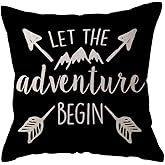 ULOVE LOVE YOURSELF Adventure Arrow Throw Pillow Covers Mountain Forest Pillowcases 18 x 18 Inch Let The Adventure Begin Decorative Cushion Covers for Cabin/Camper (Black)