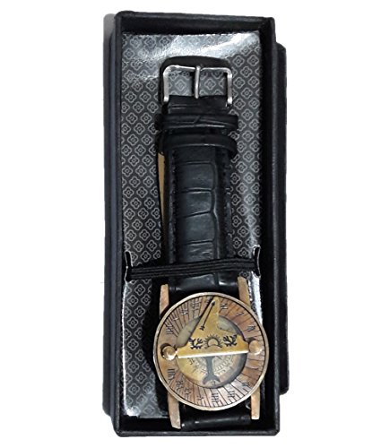 PARIJAT HANDICRAFT Wrist Brass Compass & Sundial-Watch With Leather Black Strap Sundial