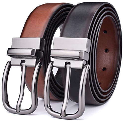 Autolock Mens Reversible Leather Belts, Dress Casual 1 1/4" Wide Belts for Men, One Belt Reverse for 2 Colors